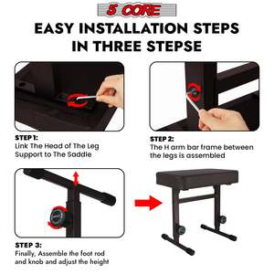 Adjustable <b>Padded</b> Piano Bench 3-Inch <b>Cushioned</b> Keyboard Stool Folding Portable Guitar <b>Seat</b> - Product Image 5