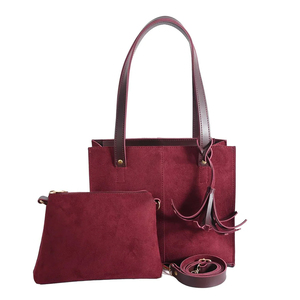 Elegant Burgundy Suede <b>Tote</b> <b>Bag</b> <b>with</b> <b>Zipper</b> Closure and Matching Pouch for Daily Use - Product Image 1
