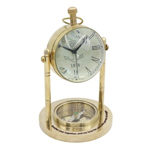 Most Selling Brass Desk <b>Clock</b> With Roman Numerals And Compass Base Battery Operated Quartz Movement Anniversary Gift - Product Image 1