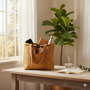 Luxury Quilted Cotton Tote <b>Bag</b> Dual Sided Floral Print Medium Long Shoulder Handle <b>Reusable</b> Shopping Travel <b>Bag</b> - Product Image 2