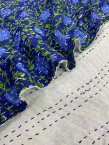 Traditional Blue Printed Patchwork Floral Cotton <b>Quilted</b> <b>Throw</b> Cover Hand-Stitched Eco-Friendly All-Season Wedding Home - Product Image 4