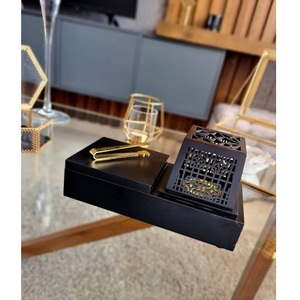 Ensemble de brûleurs d'encens en bois de luxe, brûleur d'encens arabe Mubkhar Oud Bakhoor avec pinces dorées, décoration d'intérieur, porte-encens arabe Mubkhar - Product Image 2