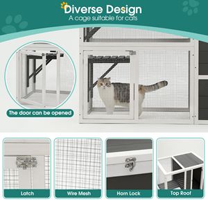 Casetta per Gatti a 3 Piani in Legno per Interni/Esterni con 4 Piattaforme e 2 Porte, Recinto e Box Riposo per 1-3 Gatti, Arredamento per Animali Domestici - Product Image 3