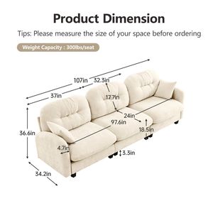 Elegante Divano Modulare a Tre Posti in Morbido Tessuto Chenille, Design Trapuntato e Plissettato, Braccioli Ergonomici, per Soggiorno - Product Image 4
