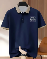 Men's Navy Blue 100% Cotton Customizable for Shirt Short Sleeve Solid Breathable Casual Front Logo Print Regular Fit