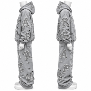 Conjunto de Sudadera con Capucha Oversize Unisex Gris de Invierno para Diseño de Letras con Logotipo Personalizado Impreso en la Parte Delantera, 100% Algodón Polar Transpirable - Product Image 5