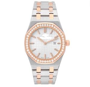 High End Timeless Octagonal Brushed <b>Case</b> Brilliant Moissanite Encrusted Bezel Grid Textured Dial <b>Watch</b> - Product Image 1