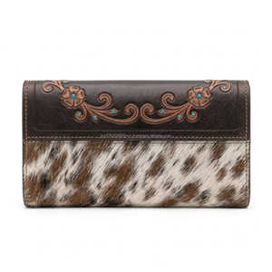 Cowgirl <b>Hair</b> On Hide Western Cowhide Leather Clutch Floral Hand Tooled Wallet Vintage Rustic <b>Bohemian</b> Turquoise Accents Purse - Product Image 2