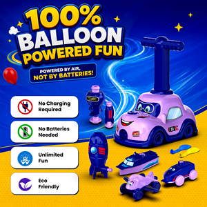 Mirana Balloon Car Launcher Toy Set for Kids-Manual Air Pump-<b>Train</b>, Aeroplane, Boat & Astronaut Racecar Playsets-Screen Free - Product Image 5