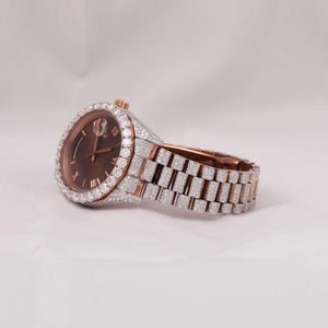 Montre-bracelet de luxe en acier inoxydable pour homme et femme, entièrement sertie de diamants, mouvement à quartz, style hip-hop, importée d'Inde - Product Image 4