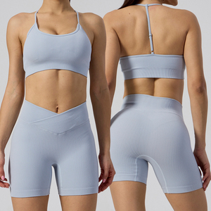 New Women's Seamless One Shoulder Sports Bra with Elastic Waist Solid Pattern Comfortable and Breathable 2-Piece Set - Product Image 5
