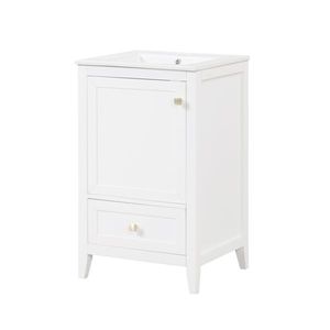 Mobile bagno classico bianco da 20 pollici con lavabo, ante a chiusura ammortizzata, ripiano portaoggetti e cassetto - Design da terra - Product Image 2