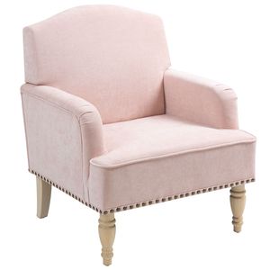 Modern <b>Pink</b> Accent <b>Armchair</b> Retro Wooden Legs Single Sofa Nailhead Trim Comfortable Upholstered Lounge Chair for Living Room - Product Image 6