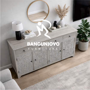 Tocador de madera de teca rústica, tocador de princesa tallado sólido - Product Image 2