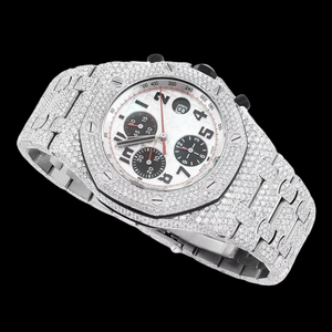 Reloj de Hombre Personalizable Estilo Hip Hop con Diamantes Moissanite, Esfera Redonda Blanca, Múltiples Funciones, Movimiento de Cuarzo, Reloj de Moda - Product Image 2