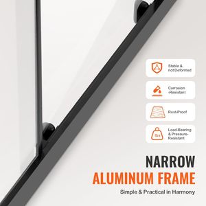 Porte de douche coulissante double semi-cadre 57,8-59 L x 70 H po, verre trempé transparent 1/4 po (6 mm), étanche, garantie 1 an - Product Image 4