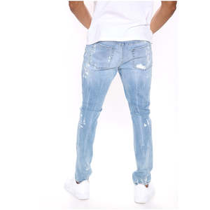 กางเกงยีนส์เดนิมทรงตรง เอวกลาง ทรงปกติ สไตล์ไฮสตรีท ผ้าโพลีเอสเตอร์ผสมคอตตอน ขายส่ง แฟชั่นผู้ชาย กางเกงลำลองแบบสมาร์ทแคชวล - Product Image 4