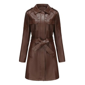 Collar Fly Solid Color Long Sleeve Loose Casual Fashion PU <b>Leather</b> - Product Image 6