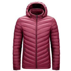 Custom Men's Puffer <b>Jacket</b> Autumn <b>Winter</b> Lightweight Polyester Fiber Removable Hood Reversible Breathable Stand Collar Pattern - Product Image 3