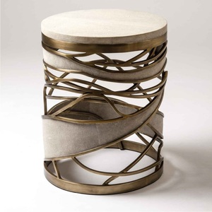 Table d'appoint ronde en métal au design marbré, table basse de qualité antique, taille personnalisée, en aluminium et laiton - Product Image 1