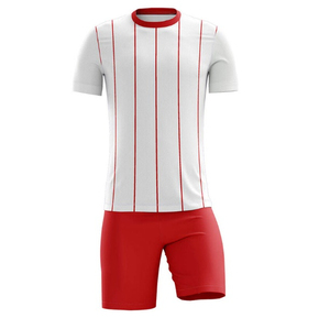 Maillot de football rouge pour homme, manches courtes, col rond, 100% polyester, respirant, coupe athlétique, ensemble short noir, toutes saisons - Product Image 4
