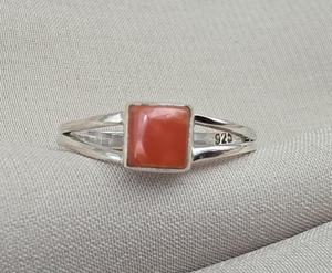 แหวนปะการังธรรมชาติ เงินแท้ 925 ประดับพลอยปะการังทรงเหลี่ยม งานแฮนด์เมด - Product Image 3