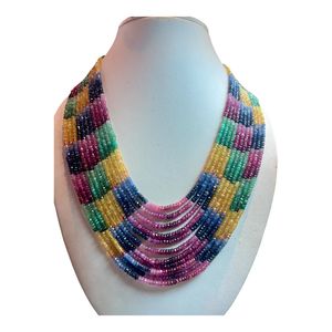 Natural Emerald <b>Ruby</b> Sapphire Multi Color Faceted Rondelle Beads 11 Strands TASBIYA GEMS Third Party Appraised <b>Necklace</b> Buy Now - Product Image 1