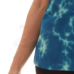 Camiseta de Manga Corta con Cuello en V y Estampado Tie-Dye para Mujer, Corte Regular, Informal, Azul, de Algodón Tejido, para Primavera/Verano - Product Image 5