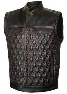 Chaleco de Cuero para Motociclistas, Estilo Club, Acolchado, con Costuras Rojas, para Hombre, Marca Hunt Club - Product Image 4