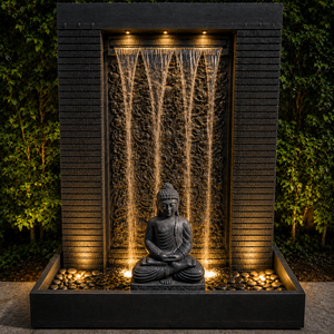 Fontaine Bouddha en pierre faite à la main, extérieure, LED, résistante aux intempéries, décoration de jardin Art Déco, taille personnalisée - Product Image 4