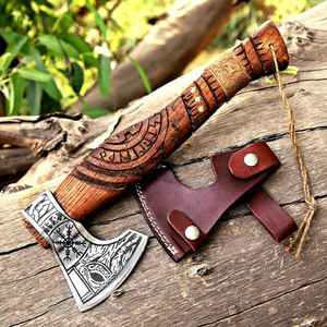 ของขวัญเพื่อนเจ้าบ่าวทำมือ ขวานไวกิ้งเหล็กกล้าคาร์บอนสูงทำมือ พร้อมด้ามไม้และปลอกหนังอย่างดี - Product Image 6