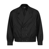 Blouson Bomber Noir Double Boutonnage de Haute Qualité, Col Rabattu, Couleur Unie, Unisexe, Style Smart Casual, Vêtement d'Automne