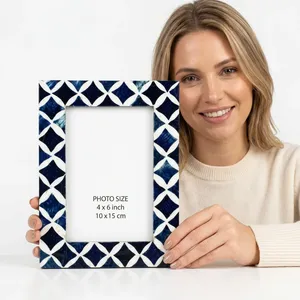 Handmade Blue Geometric Resin Eco-Friendly Durable Lightweight <b>Photo</b> <b>Frame</b> Vertical Wall <b>Mount</b> Trendy Picture Holder - Product Image 1