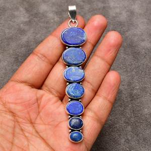 Collier pendentif en argent sterling 925 Lapis Lazuli, bijoux faits à la main, pierre bleue naturelle, collier pour femme, cadeau - Product Image 4