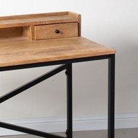Bureau en bois Vandana Vesta Aureo avec pieds noirs, mobilier de bureau moderne en bois massif minimaliste