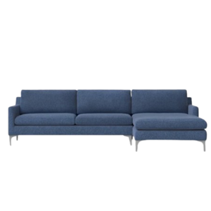 Canapé d'angle en forme de L (tissu bleu) avec chaise longue à droite et pieds en métal pour l'intérieur - Product Image 3