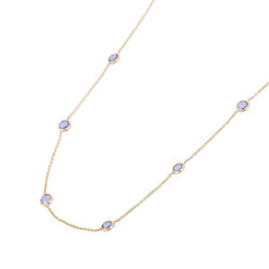 สร้อยคอทองคำแท้ 18K ชุบทองคำชมพู ประดับไพลินสีน้ำเงินและเพชร - Product Image 3