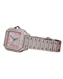 Reloj de Lujo de Acero Inoxidable con Incrustaciones de Moissanita, Corte Redondo, Esfera Romana Rosa, Estilo Hip Hop, para Hombre y Mujer, India - Product Image 2