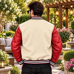 Custom <b>Cream</b> Varsity <b>Jacket</b> for <b>MEN</b> & WOMEN with Optional Chenille Patch Embroidery Letterman <b>Jackets</b>, Wool Red Leather Sleeves - Product Image 5