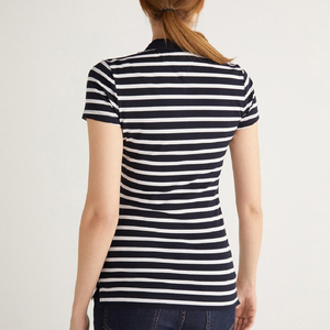 Polo de Punto a Rayas para Mujer, Manga Corta, Estilo Casual, Largo Regular, 100% Algodón - Product Image 3
