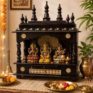 Appartements compacts en bois style temple |   Mandir mural artisanal |   Pièce de décoration spirituelle indienne pour la maison, idéale pour un anniversaire ou un anniversaire de mariage - Product Image 1
