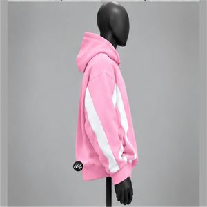 <b>Pink</b> Oversized Hooded <b>Sweatshirt</b> Unisex Regular Sleeves Solid Color Block Design Casual Autumn Wear Knitted Custom Logo Fashion - Product Image 4