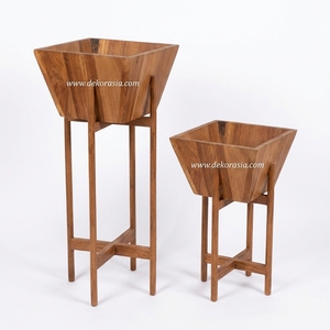 Vase en bois Vas-Wooden pour fleurs, emballé en carton, décoration intérieure 30x30x63cm pour jardins et intérieurs - Product Image 6