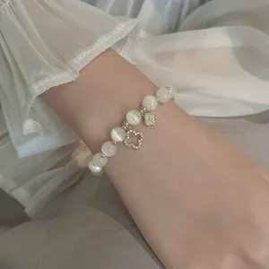 Pulsera de Cristal con Trébol de Cuatro Hojas para Mujer, Cadena de Mano Elástica con Cuentas de Perlas, Joyería, Regalo - Product Image 2