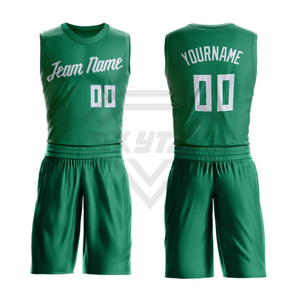 Uniformes de basket-ball sublimés sur mesure, fabricant OEM, ensemble maillot et short en mesh vert pour hommes, vêtements d'entraînement pour équipes. - Product Image 2