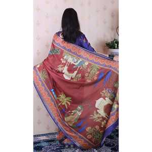 Sari Pichwai de Seda Tussar Marrón Suave, Chal Étnico Tejido con Zari y Estampado Tradicional, 450g Elite Weaves - Product Image 4