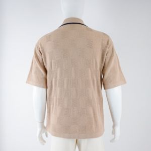 Spring Summer Short Sleeve <b>Checkered</b> Pattern Ribbed Men's <b>Top</b> Zipper Polo Neck Men's Cotton Knit Sweater - Product Image 3