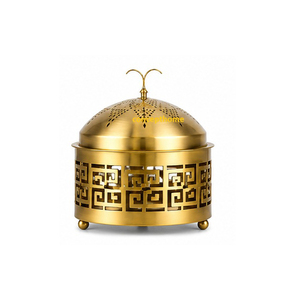 Olla Redonda de Metal con Tapa, Diseño Tradicional Chino, Acabado Dorado Pulido, Olla Resistente para Cocinar - Product Image 1