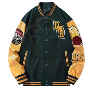 Manteau à blocs de couleurs brodé de lettres littéraires et artistiques pour hommes, veste de sports d'extérieur, coupe-vent, universitaire de baseball - Product Image 4