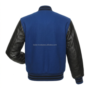 แจ็คเก็ตเบสบอลโรงเรียนมัธยมปลายขน K-VJ-151สีน้ำเงินเข้มคอปกตั้งสีดำออกแบบได้ตามต้องการสำหรับฤดูหนาว - Product Image 2